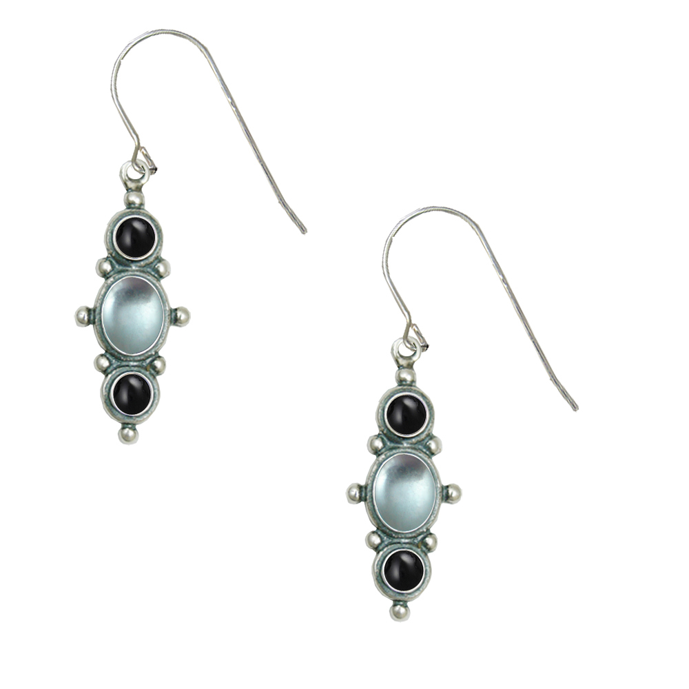 Sterling Silver Drop Dangle Earrings With Blue Topaz And Black Onyx